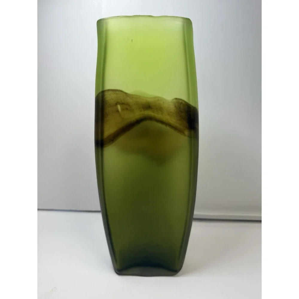 Casa Christina Green Frosted Brown Marble Glass Vase